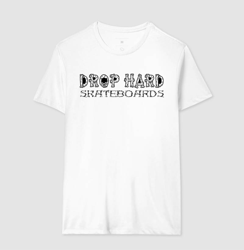 Camiseta basica drop hard skateboards escrita ossos