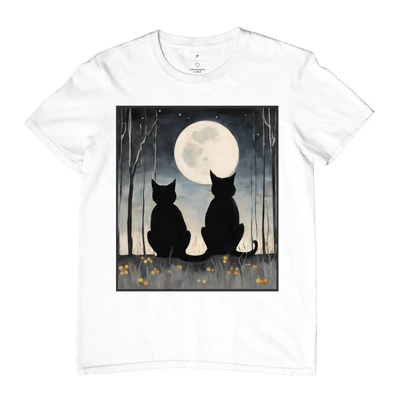 Camiseta B t-shirts 2 Gatos curtindo o Luar