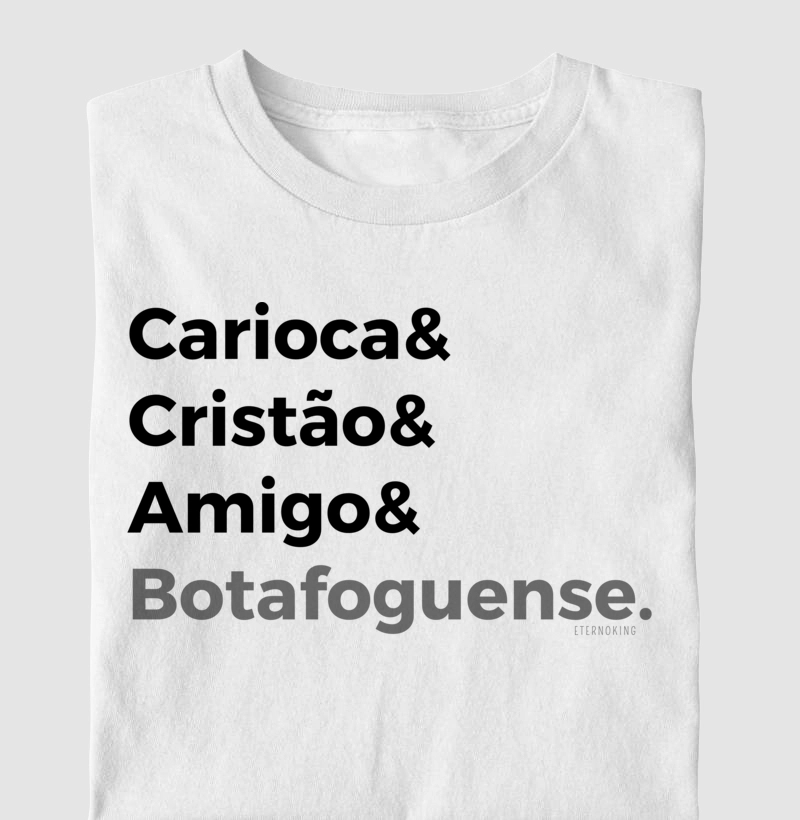 Camiseta cristã marca Eterno King com frases de fé "Cristão Botafoguense" em letras pretas