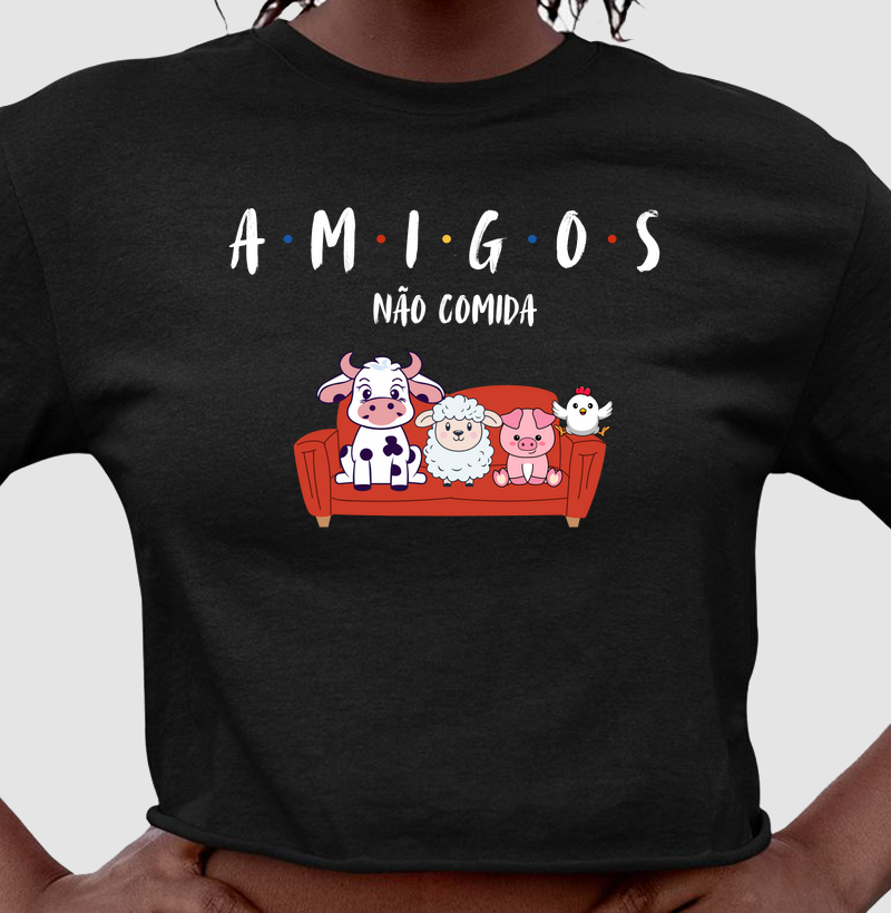 Camiseta cropped Amigos não comida