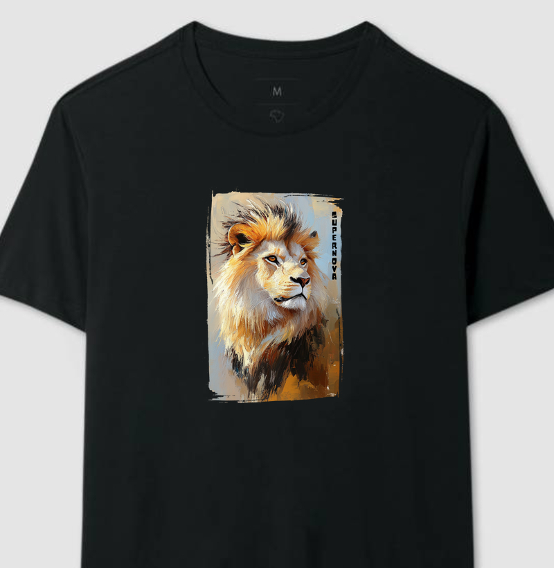 Leão, o Rei Majestoso da Criação. Camiseta Supernova Estampada 