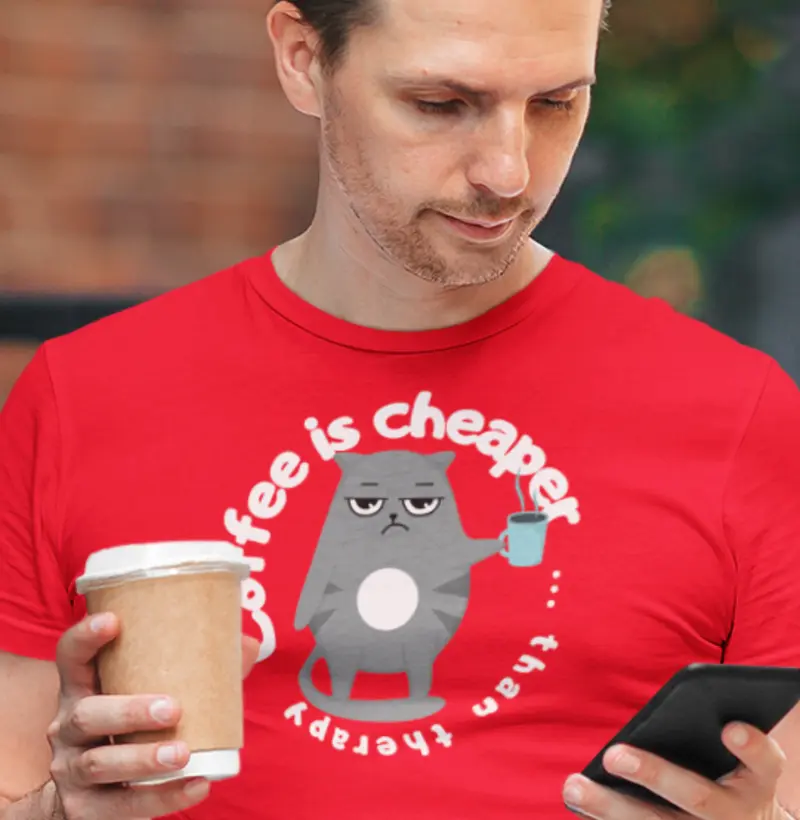 Coffee is cheaper than therapy - Camisa Masculina Catlovers - Soul Nice