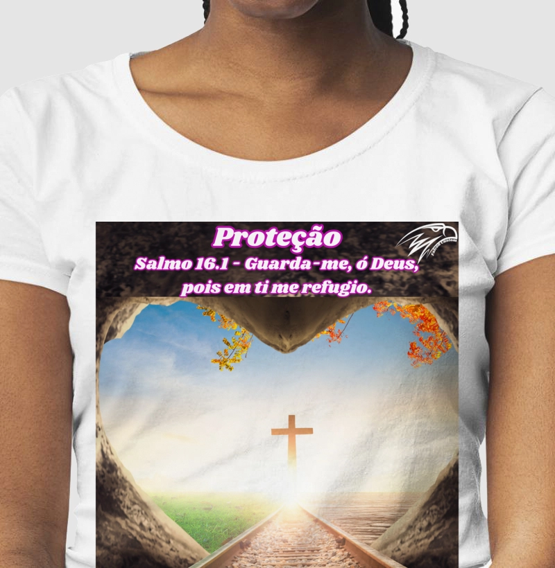 Camiseta Feminina Proteção Versículo Bíblico Salmo 16-1