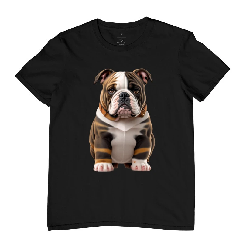 Camiseta Buldogue tricolor branco preto e caramelo