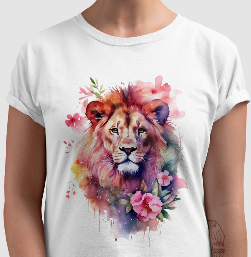 Camiseta lion flowers colors