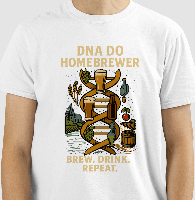 Camiseta DNA do Homebrewer – Brew. Drink. Repeat.