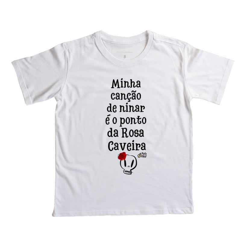 Camiseta Infantil Ninar Rosa Caveira Maria Patuá