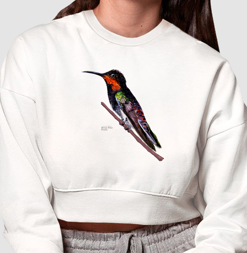 Aves do Brasil - Beija-Flor Preto - Moletom Cropped