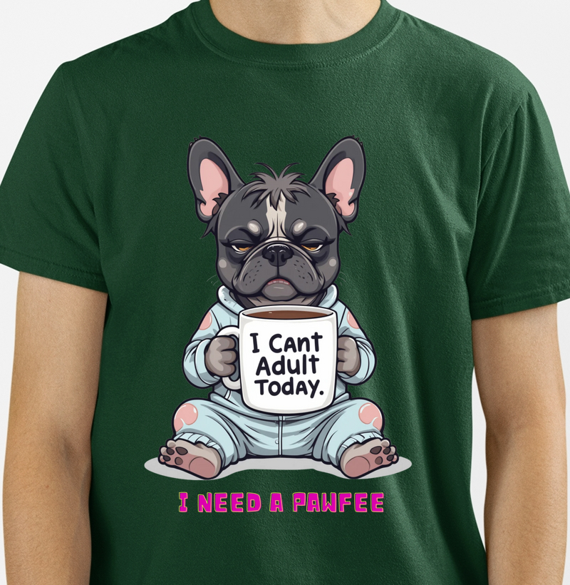 Camiseta Bulldog Francês – Hoje não dá pra ser adulto. Preciso de um cafezinho!!