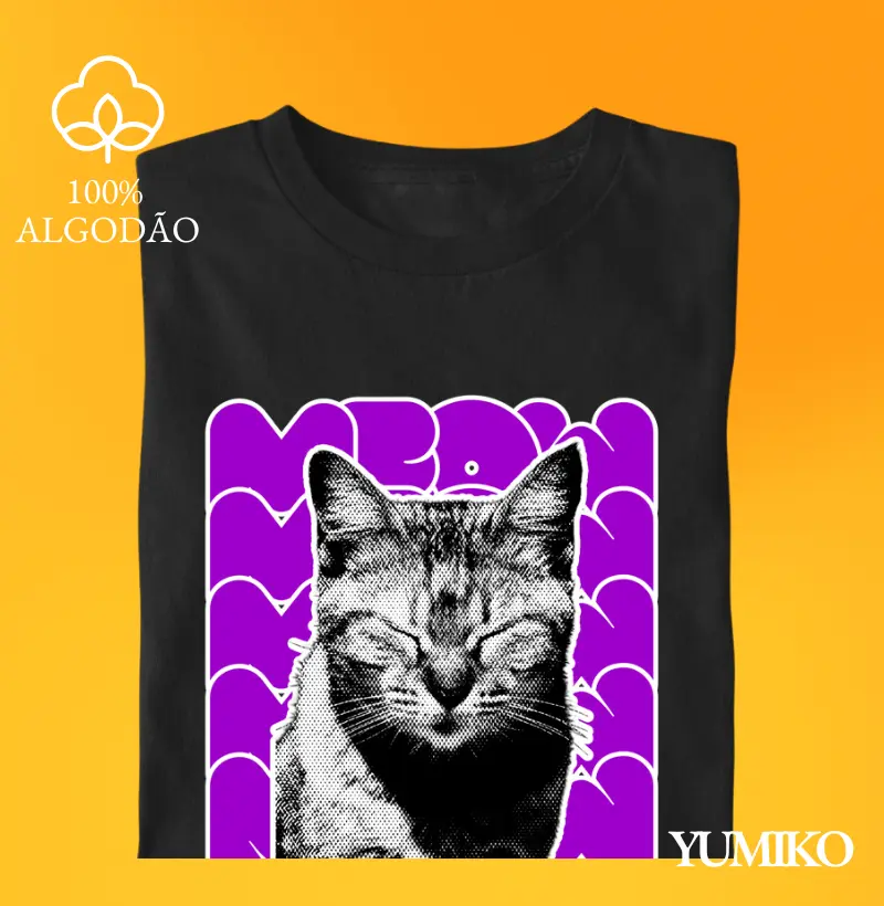Tshirt em Algodão com Estampa Estilo Felino