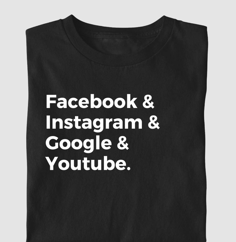 Camiseta "Facebook& Intsgram& Google& Youtube"- Camisetas de Tráfego 