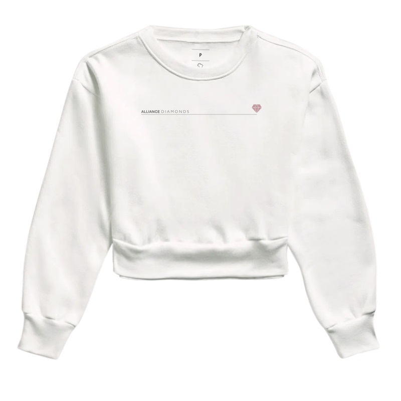 Moletom Cropped Alliance Diamonds - Linha Rosa I Branco