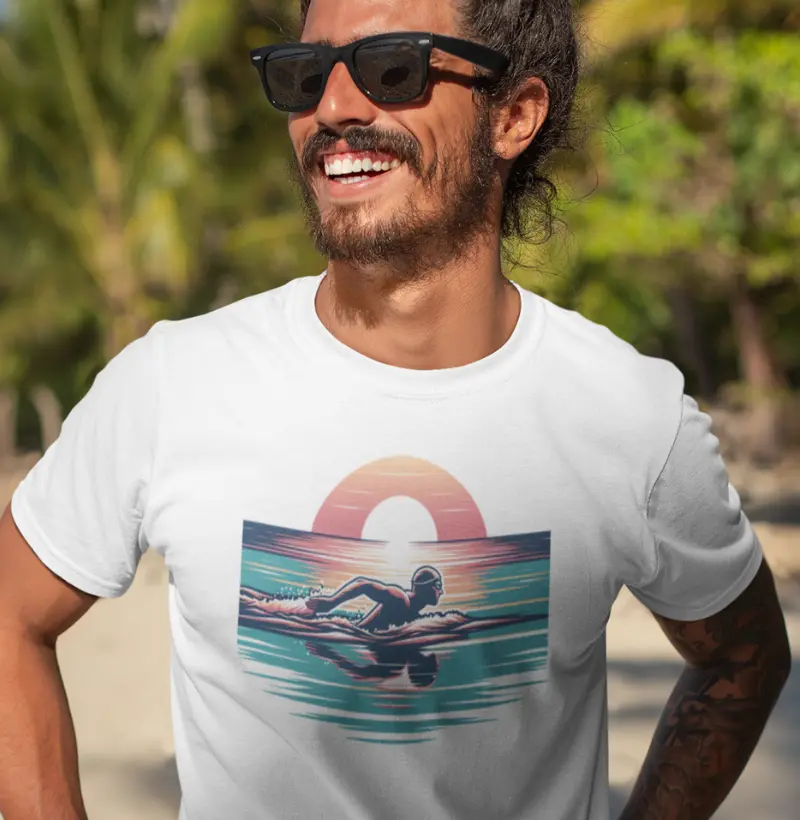Natação ao nascer do sol | Águas Calmas | Camiseta de natação matinal serena