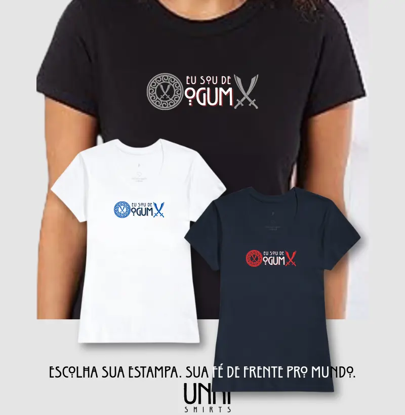 Camiseta Sou de Ogum Sombreada Preta Feminina