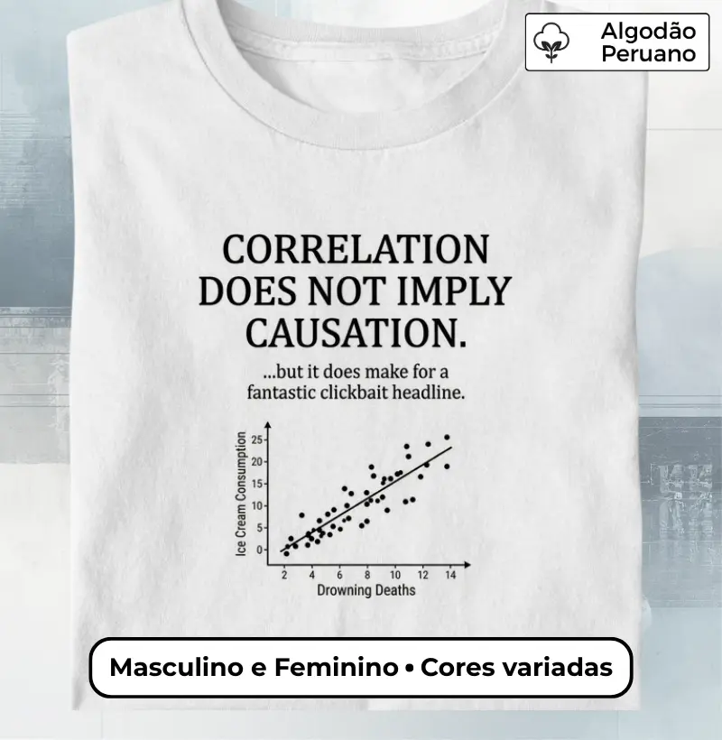 Camiseta Correlação Não Implica Causalidade (Edição Científica)