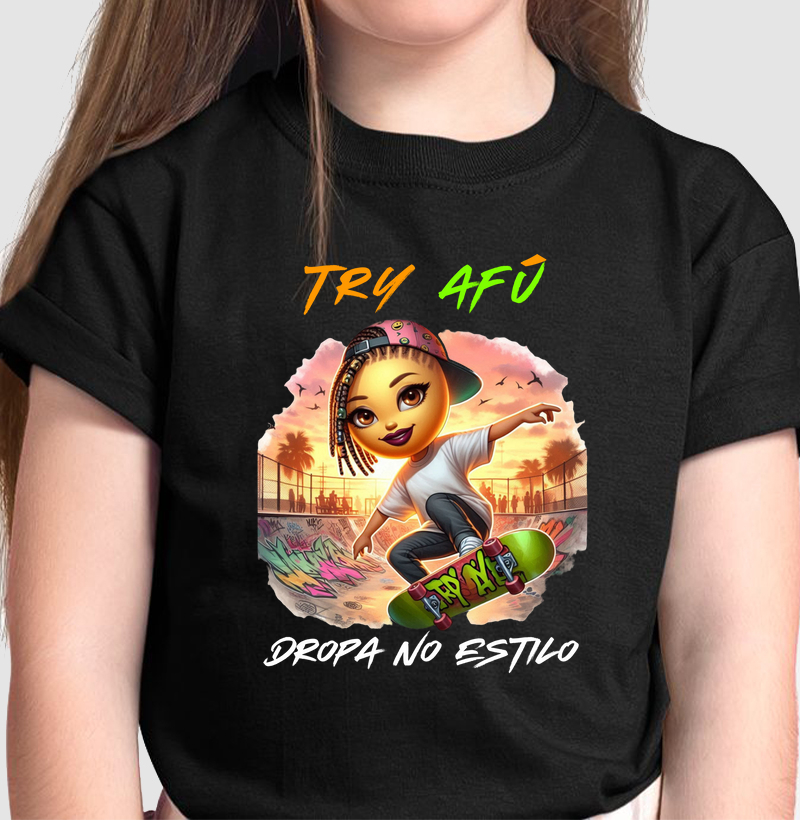 🚀 Pequenos Skatistas, Grande Estilo! Conheça a Camiseta Infantil Try Afú – Dropa no Estilo! 🎨