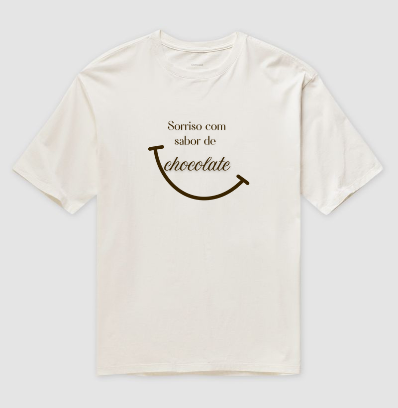 T-shirt sorriso com sabor de chocolate