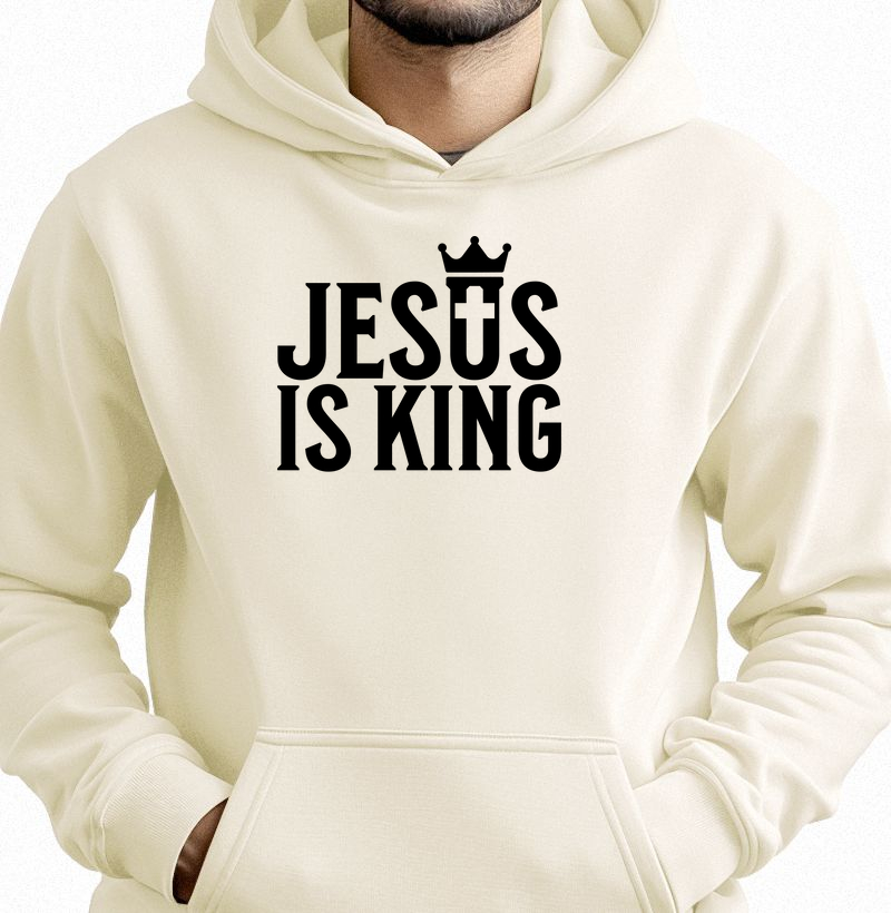 Jesus é Rei: Moletom com Bolso - Uma Estampa de Fé e Inspiração