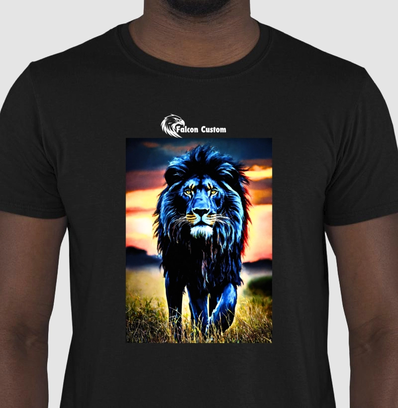 Camiseta Masculina Arquétipo Leão Negro Logo Falcon Custom Master Branco