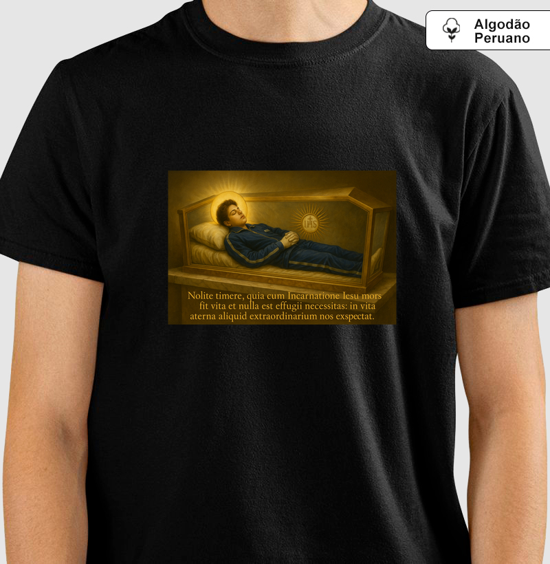Camiseta Algodão Peruano Nolite Timere, Quia Cum Incarnatione Iesu Mors Fit Vita Et Nulla Est Effugii Necessitas: In Vita Aeterna Aliquid Extraordinarium Nos Exspectat.