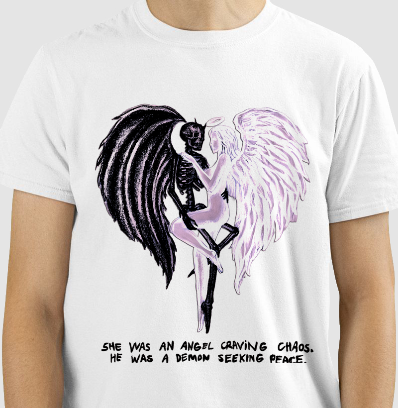 She was an angel craving chaos, he are a demon seeking  peace