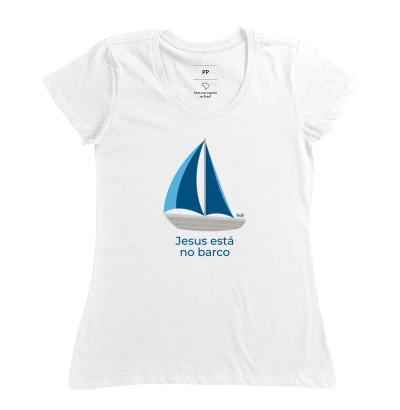 Camiseta Jesus está no barco - Modelos Masculina & Feminina