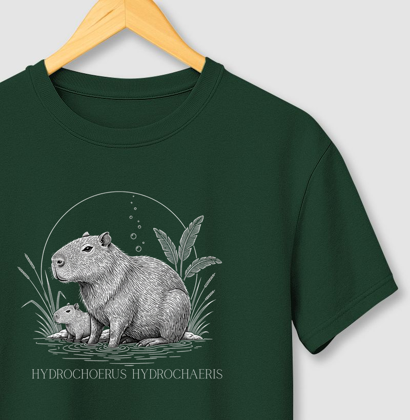 Camiseta Capivara: Hydrochoerus hydrochaeris - Família Amazônica | Doçura Natural Creative Biomas