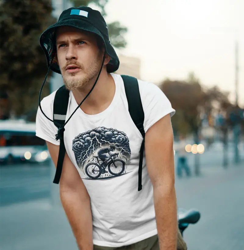 Cavaleiro da Tempestade | Pedalar através de desafios | Camiseta Bicicleta Perseverança