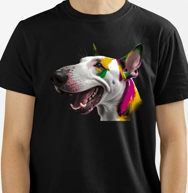 Camiseta estampa BullTerrier lateral aquarela 