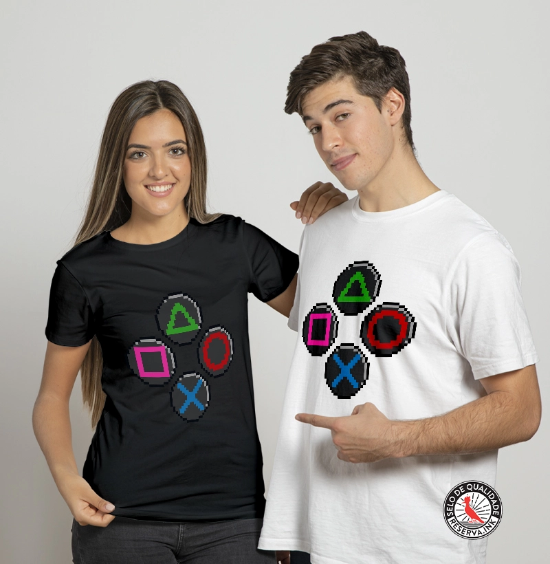 T Shirt Unissex e Baby Look Botao Pixel