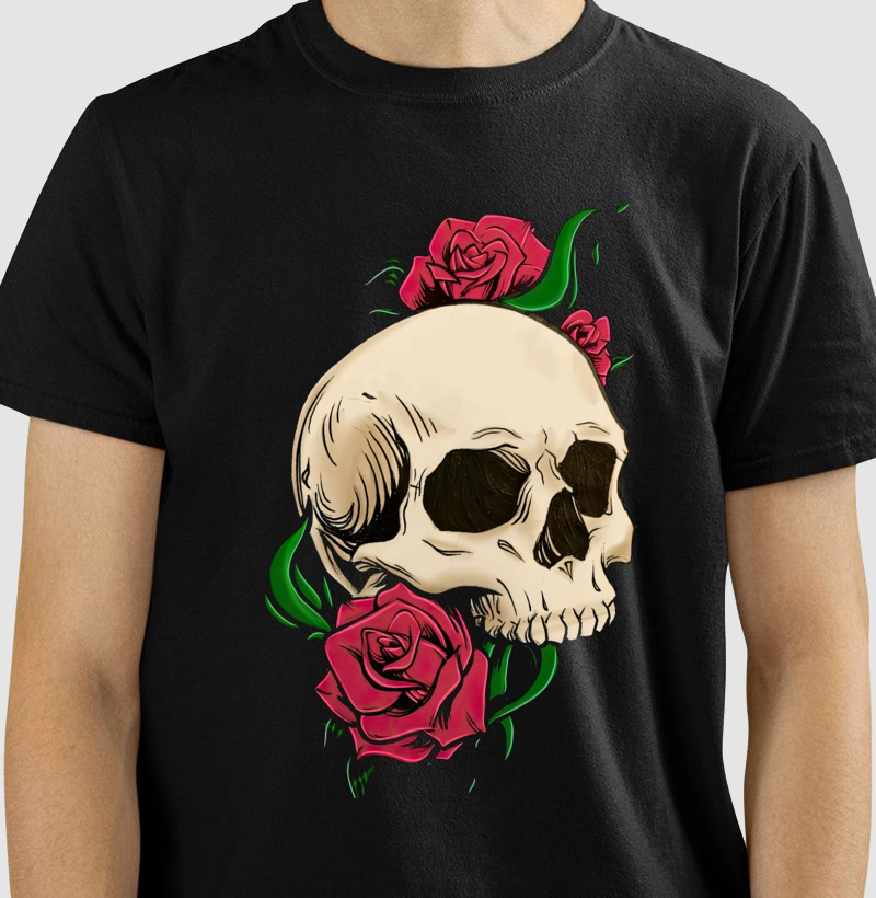 Crânio folhas e rosas