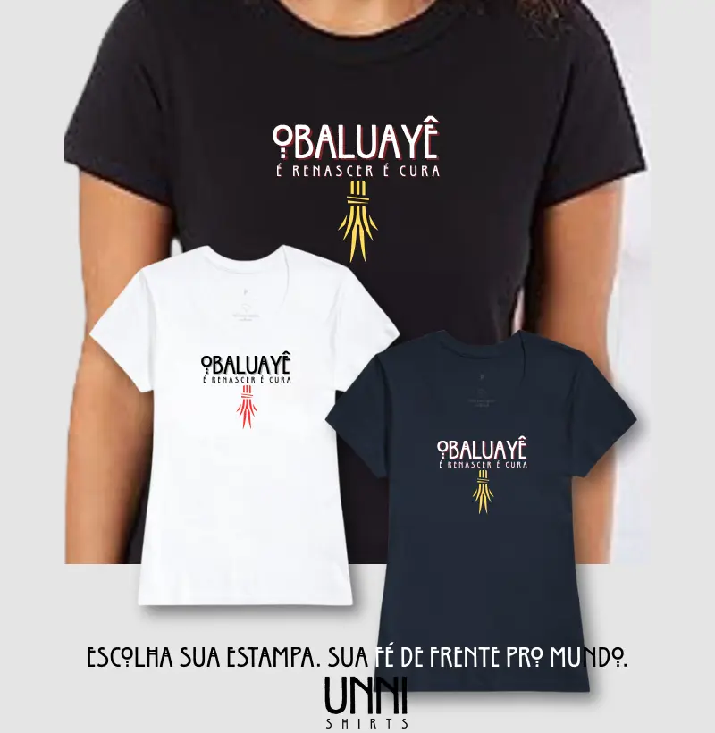 Camiseta Obaluayê é Renascer Sombreada Preta Feminina