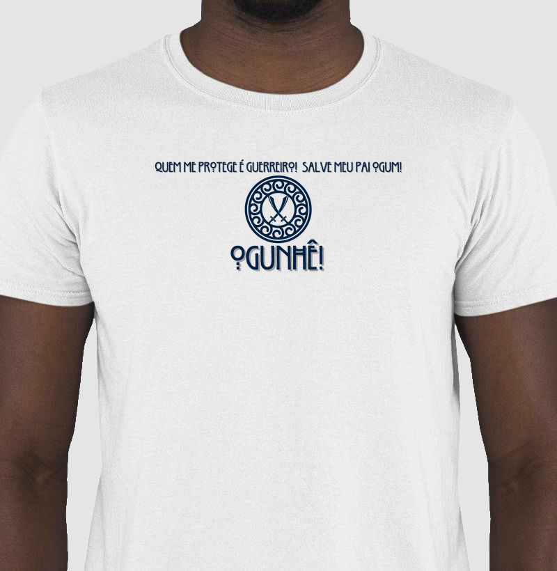 Camiseta Salve Meu Pai Ogum Sombreada Branca Masc.