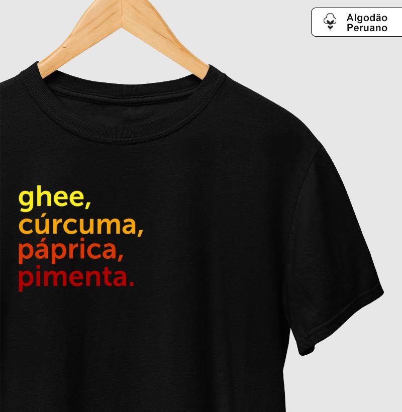 Ghee, cúrcuma, páprica, pimenta.