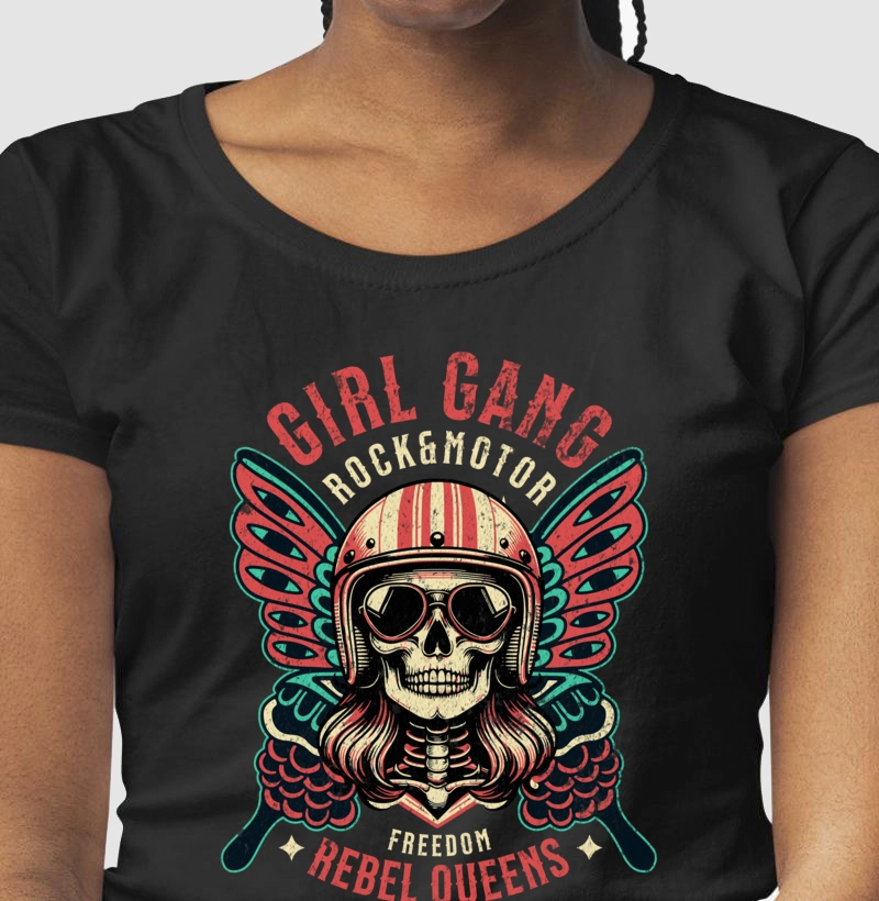 Rebel Queens - Girl Gang - Skull - Algodão Brasileiro