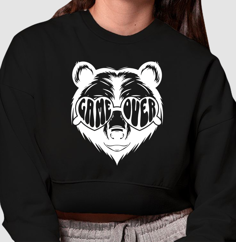 Cropped Moletom Urso Game Over (V. White)
