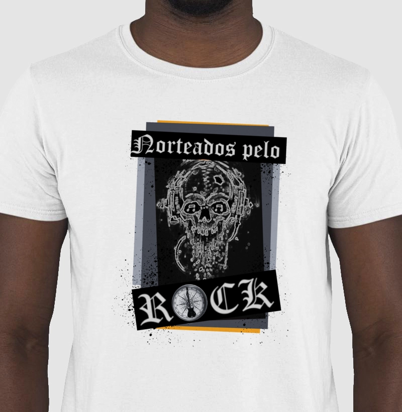 camiseta norteados pelo rock caveira