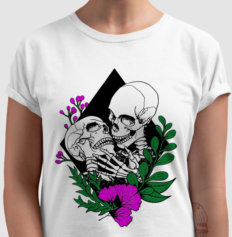 Skull, love and purple flowers