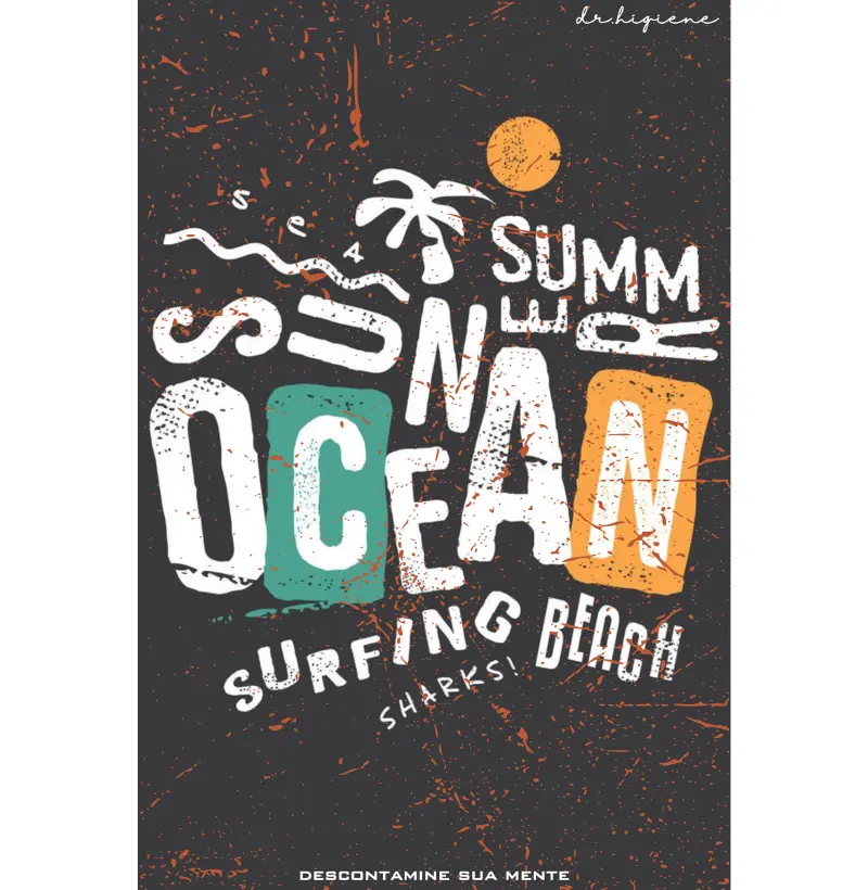 Camisetas SEA SUN SUMMER OCEAN SURFING BEACH SHARKS! Conscientização com Mensagem Construtiva.