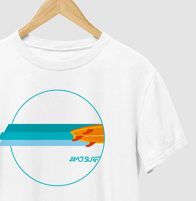 CAMISETA AMO SURF PRANCHA E CÍRCULO MASCULINA