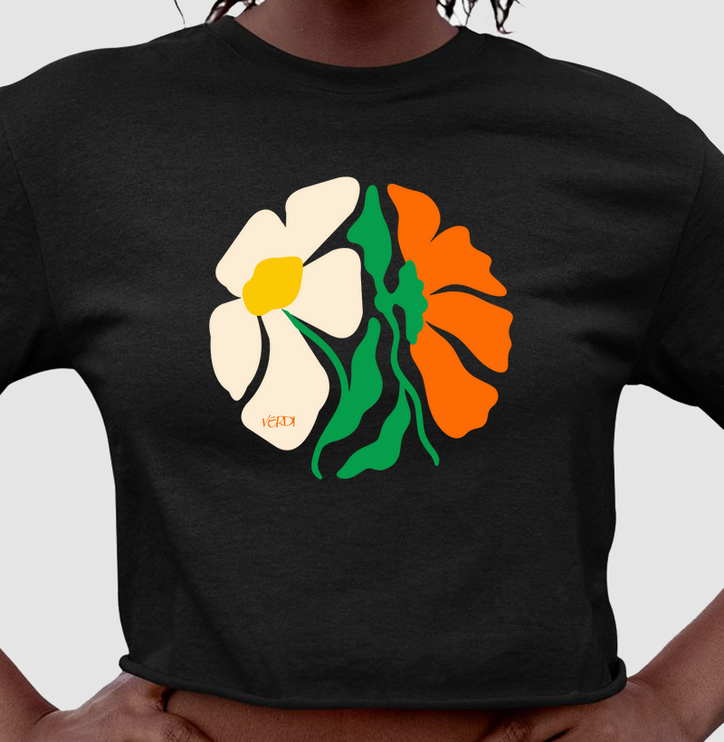 Círculo com flores branca e laranja