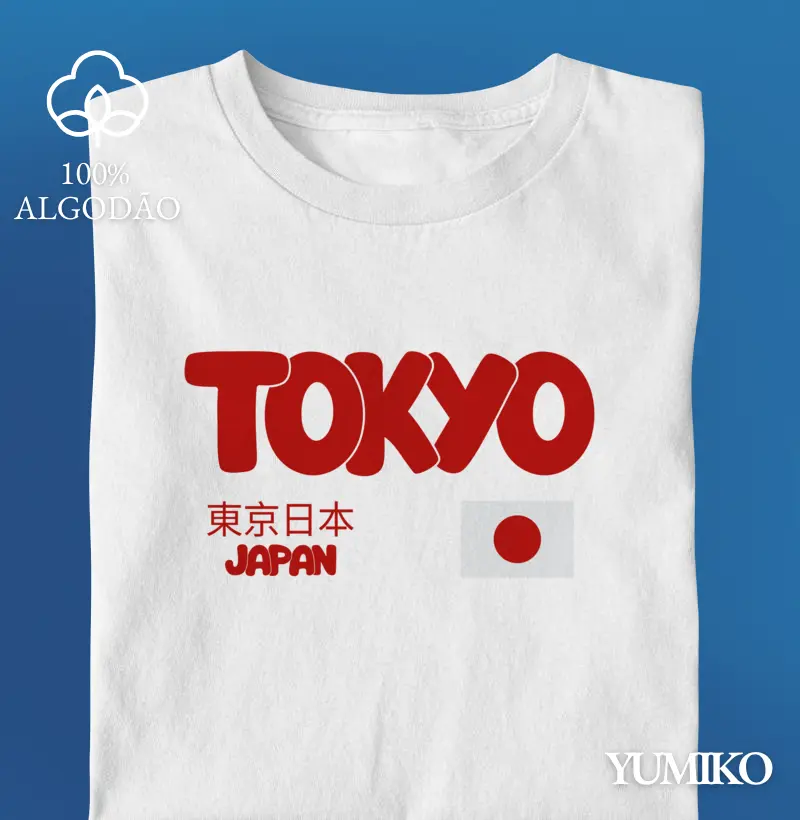 Tshirt em Algodão com Estampa Tokyo, Japan Flag