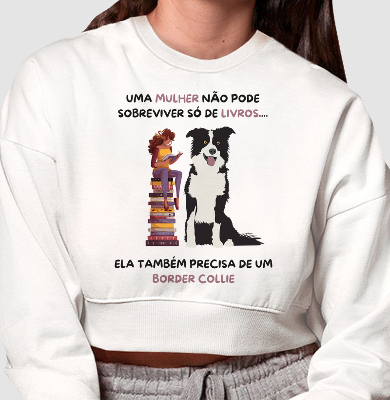Mulher, livros e border collie