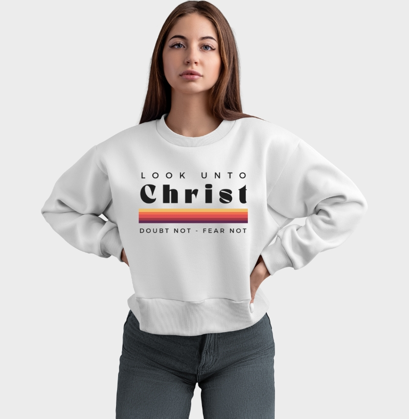 MOLETOM CROPPED-TEMA DOS JOVENS 2025-LOOK UNTO CHRIST- DOUBT NOT FEAR NOT / BUSQUE A CRISTO, NÃO DUVIDEIS, NÃO TEMAIS 