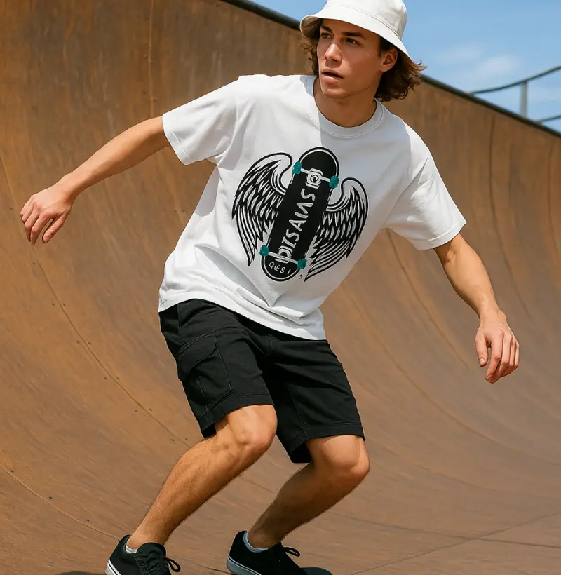 CAMISETA "ASAS SOBRE O CONCRETO": ONDE A FÉ ENCONTRA A ADRENALINA, E O SKATE VIRA ALTAR!