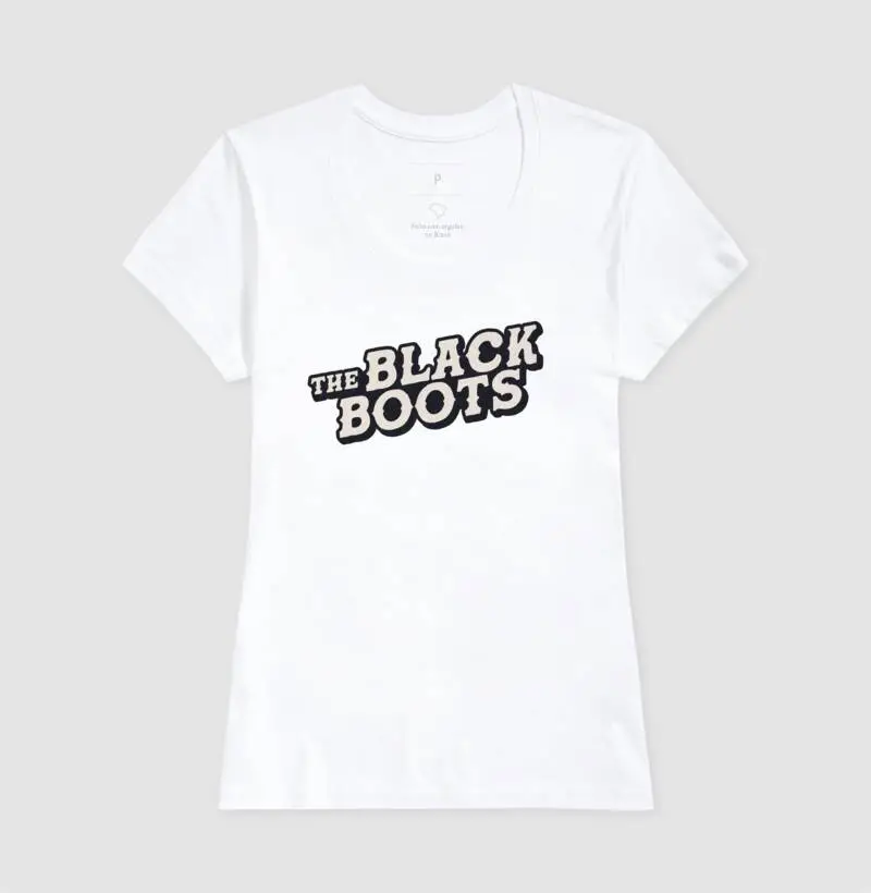 Camiseta Branca Feminina - The Black Boots (Logo Bege)