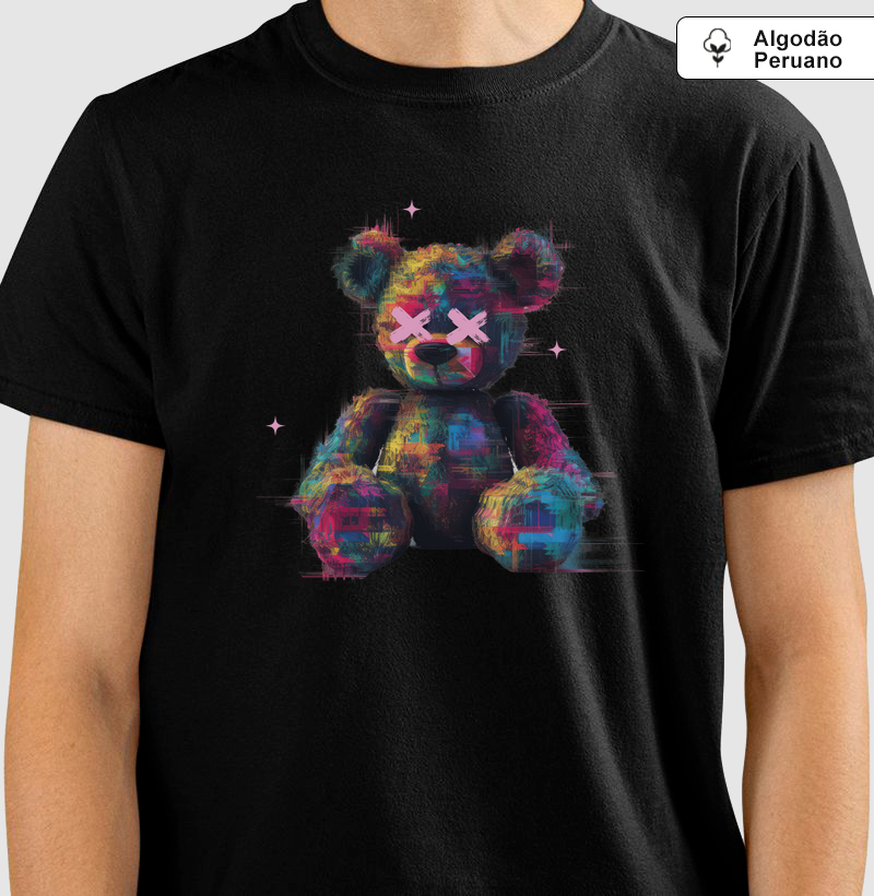 Urso Pixelado: Camiseta em Algodão Peruano - Estilo Moderno e Criativo