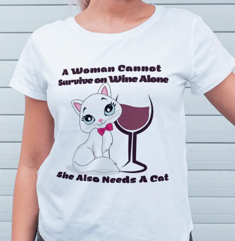 Camiseta Feminina Gato e Vinho