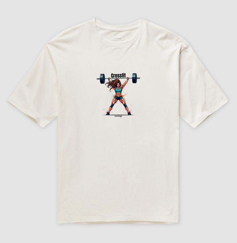 Camiseta Oversized CrossFit Feminina Ilustrada com Barra – Na Manga