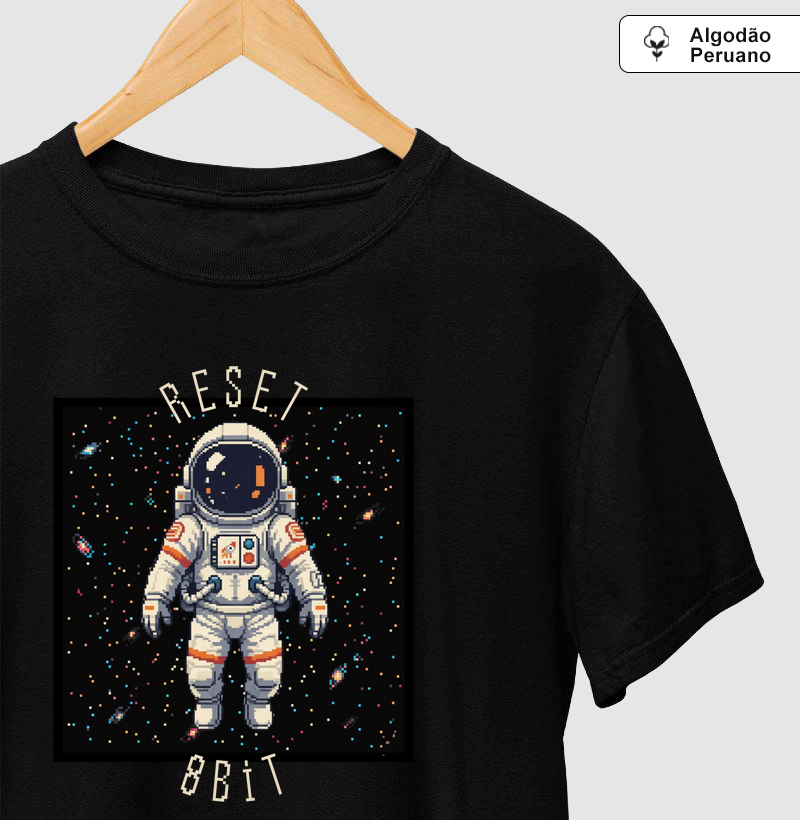 Camiseta  Algodão Peruano Astronauta Reset8Bit